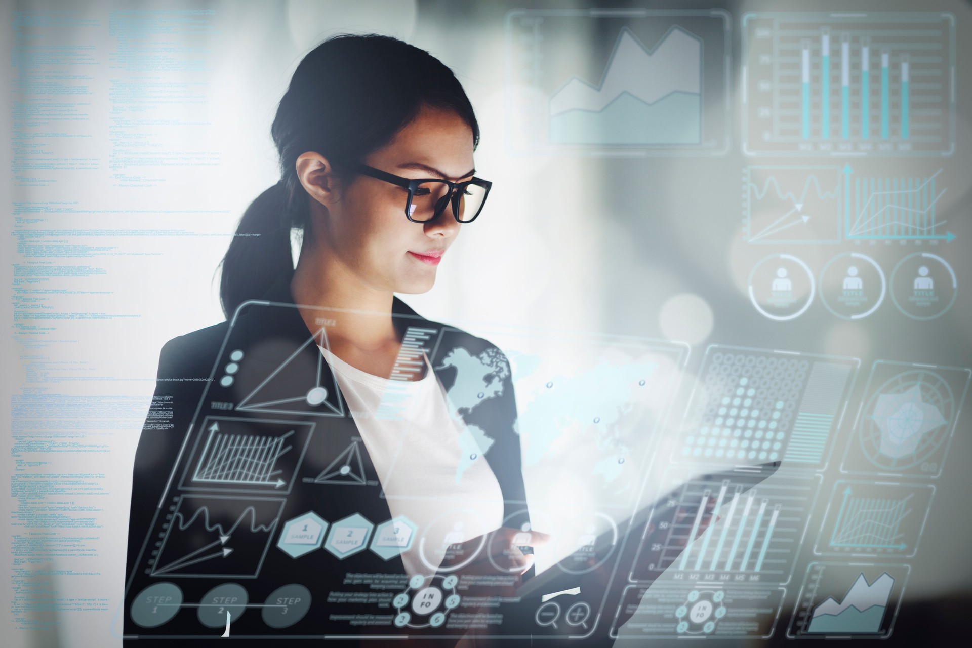 young business woman working in office with tablet